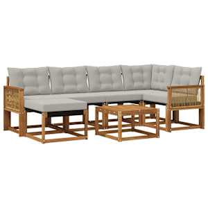 Zunanja garnitura za sedenje 7 pcs Naravna in svetlo siva