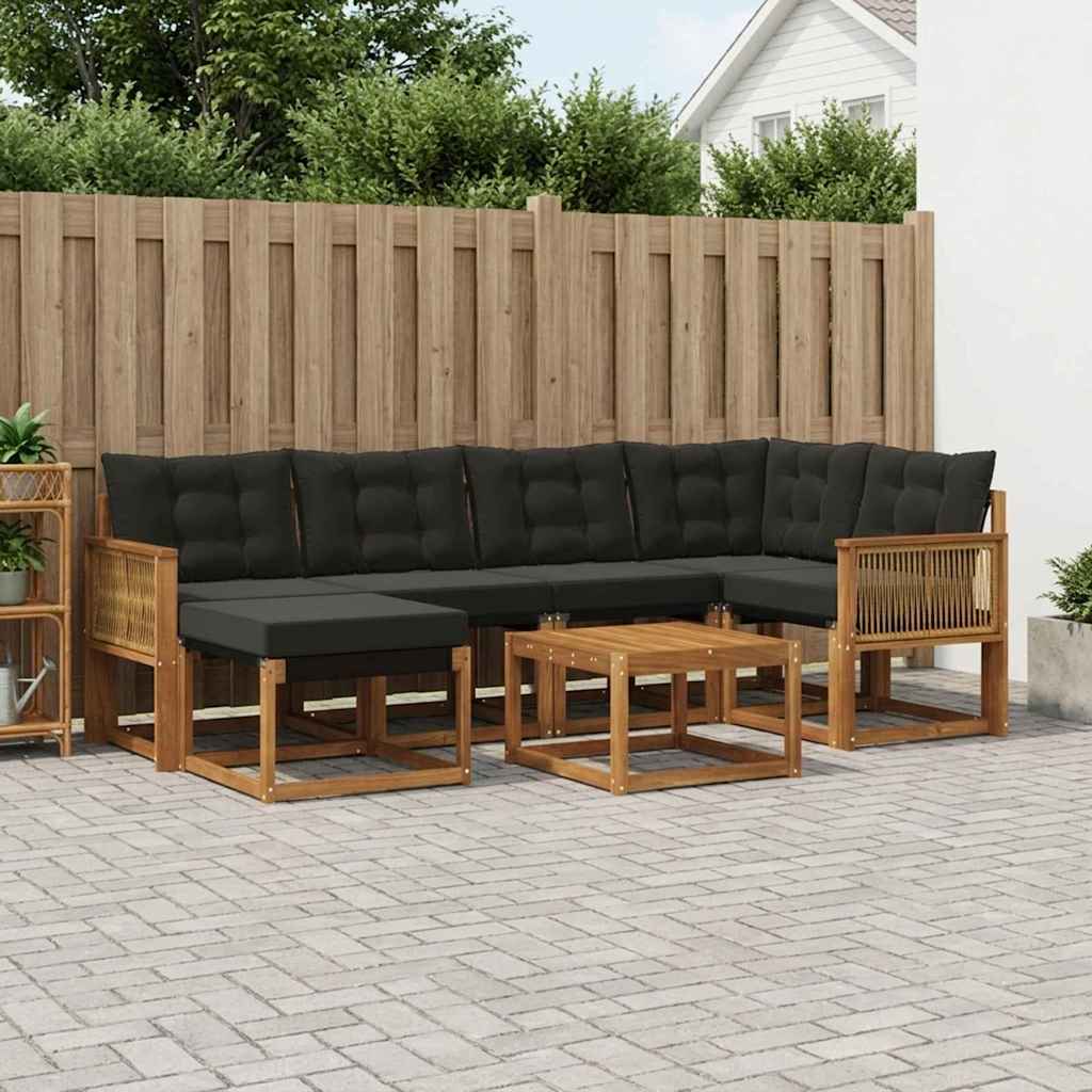 vidaXL Set de canapele de exterior cu pernă 7 pcs Natural și Negru