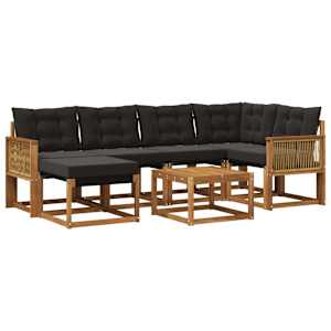 Zunanja garnitura za sedenje z blazino 7 pcs Naravna in črna