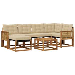 Zunanja garnitura za sedenje z blazino 7 pcs Naravna in bež