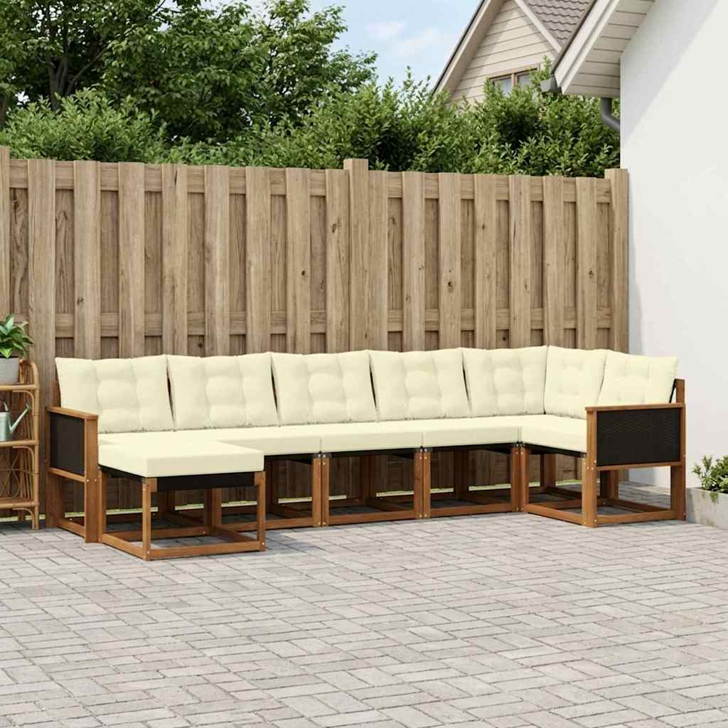 vidaXL Set de canapele de exterior cu pernă 7 pcs Natural și Crem