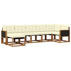 Zunanja garnitura za sedenje z blazino 7 pcs Naravna in smetana