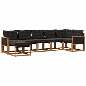 Zunanja garnitura za sedenje z blazino 7 pcs Naravna in črna