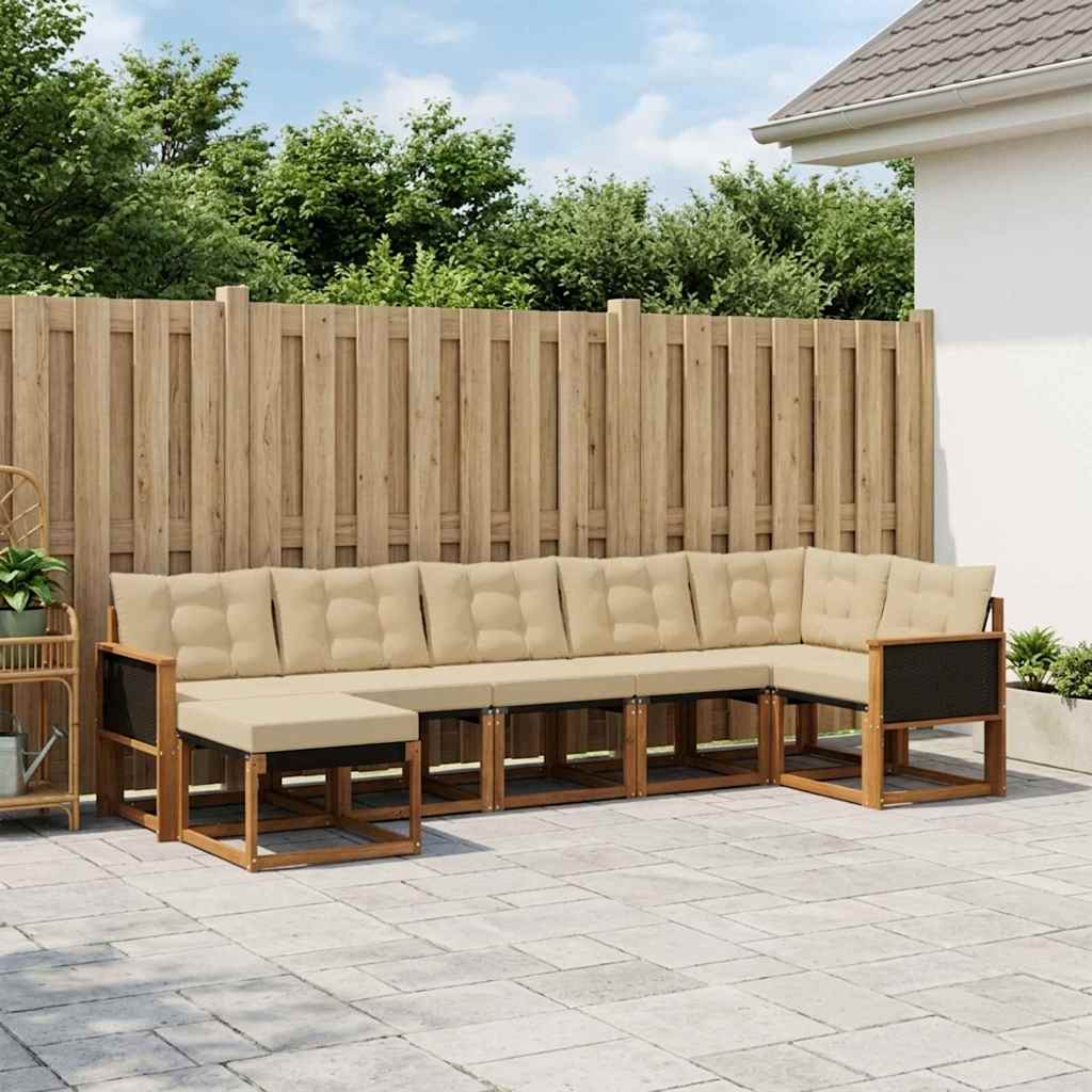 vidaXL Set de canapele de exterior cu pernă 7 pcs Natural și Bej