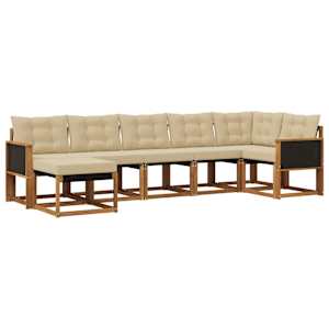 Zunanja garnitura za sedenje z blazino 7 pcs Naravna in bež