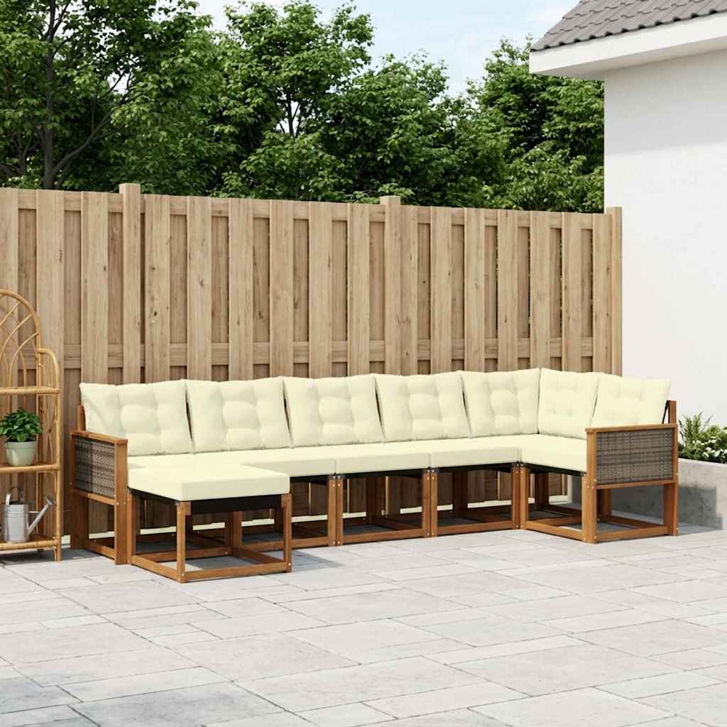 vidaXL Set de canapele de exterior cu pernă 7 pcs Natural și Crem