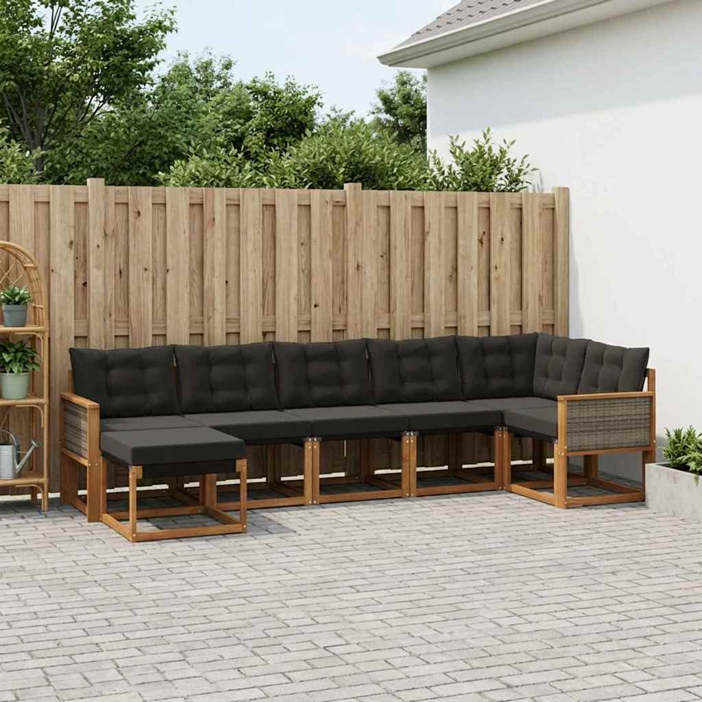 vidaXL Set de canapele de exterior cu pernă 7 pcs Natural și Negru