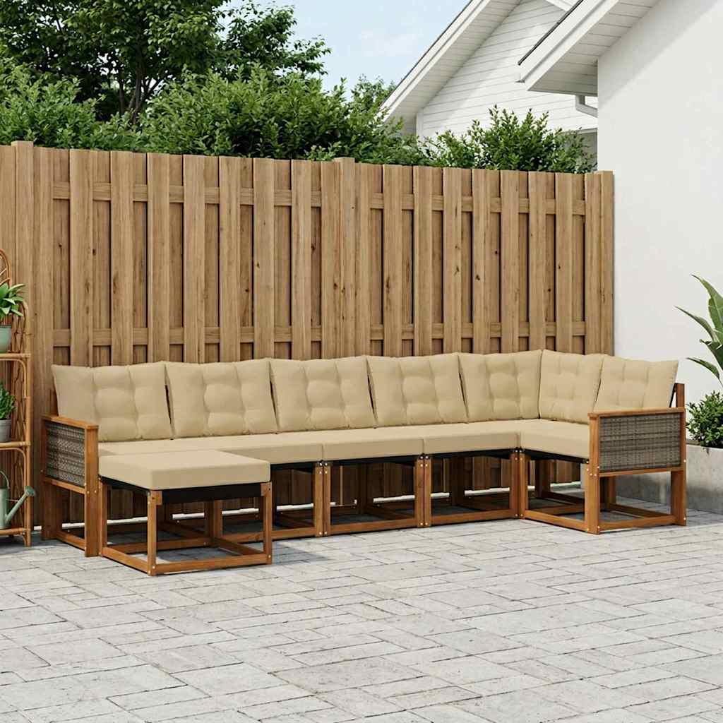 vidaXL Set de canapele de exterior cu pernă 7 pcs Natural și Bej