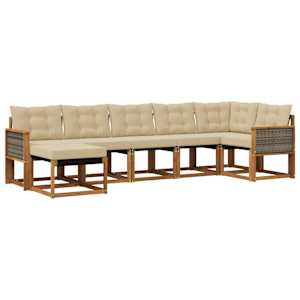 Zunanja garnitura za sedenje z blazino 7 pcs Naravna in bež