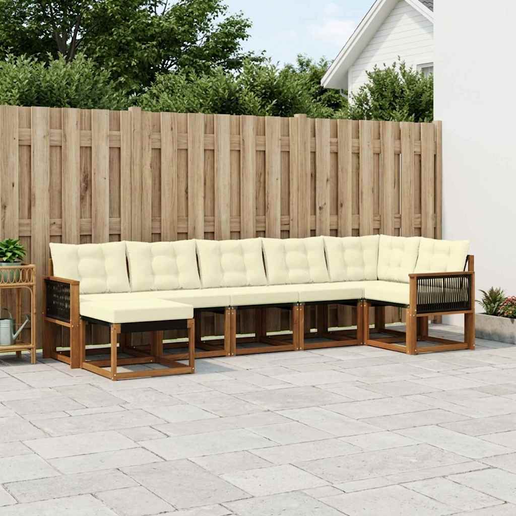 vidaXL Set de canapele de exterior cu pernă 7 pcs Natural și Crem
