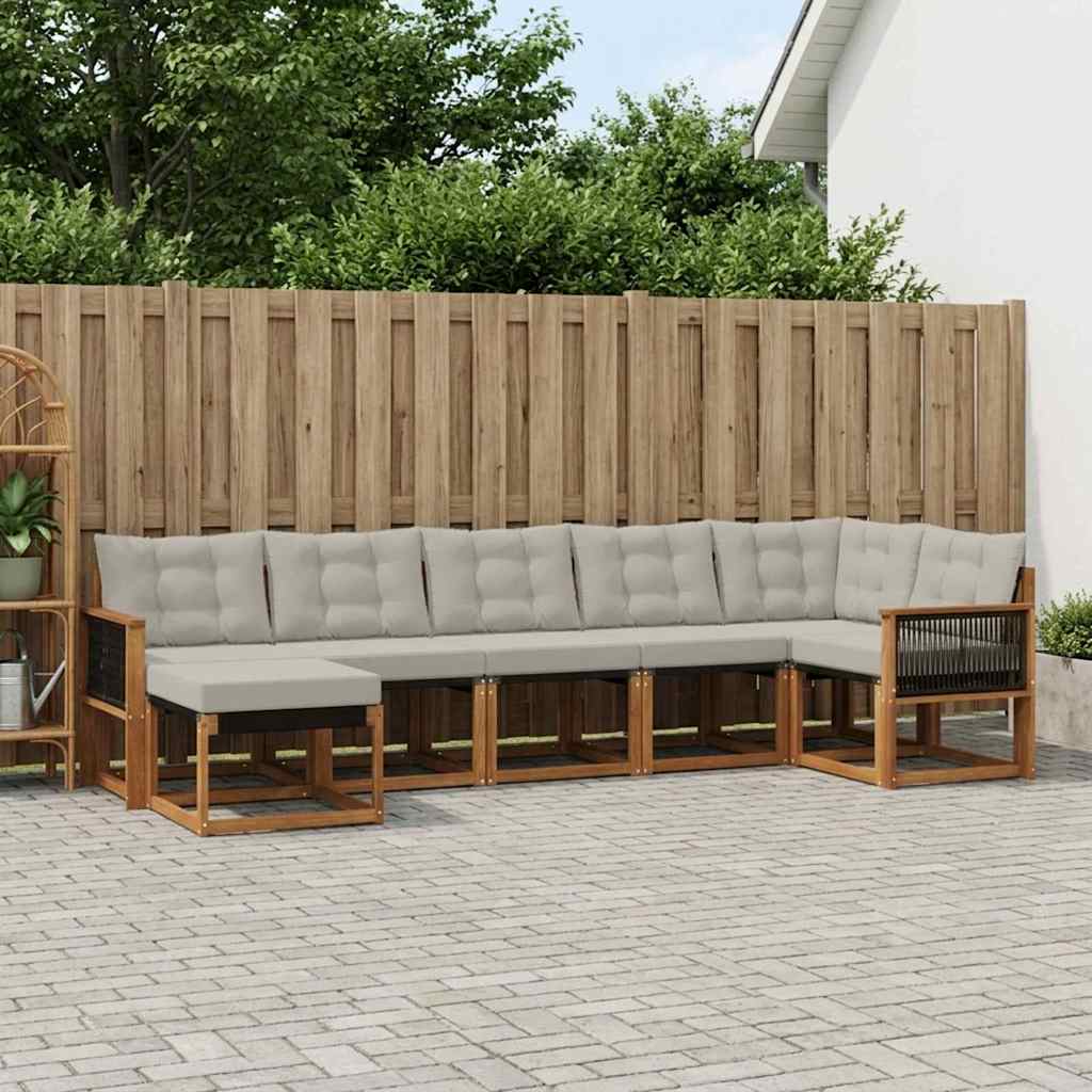 vidaXL Set de canapele de exterior 7 pcs Natural și gri deschis