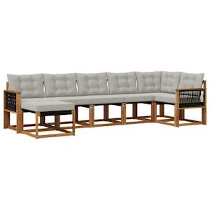 Zunanja garnitura za sedenje 7 pcs Naravna in svetlo siva