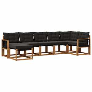 Zunanja garnitura za sedenje z blazino 7 pcs Naravna in črna