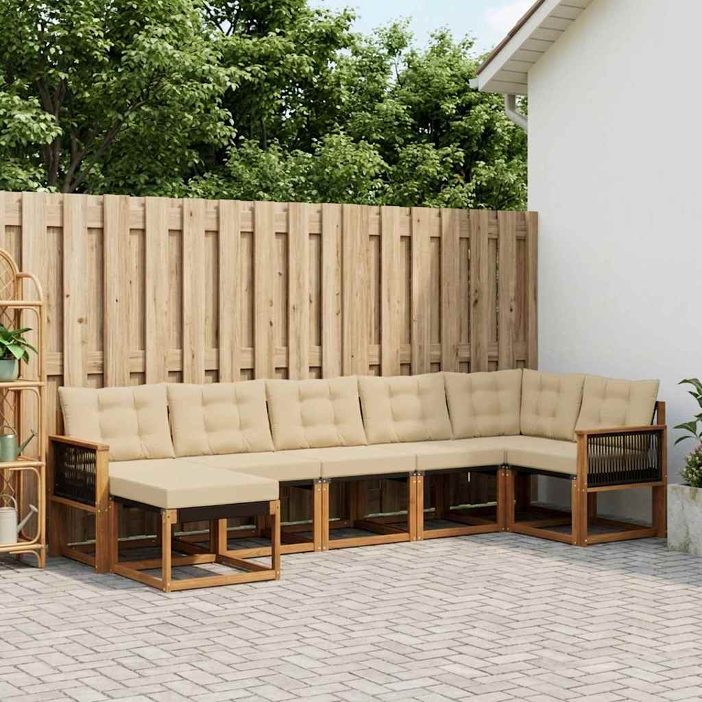 vidaXL Set de canapele de exterior cu pernă 7 pcs Natural și Bej