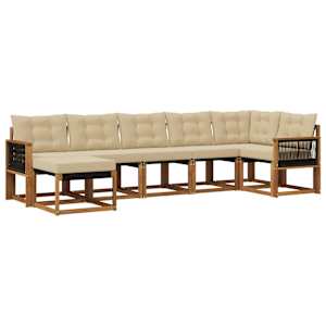 Zunanja garnitura za sedenje z blazino 7 pcs Naravna in bež