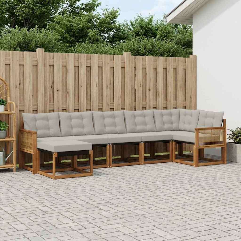 vidaXL Set de canapele de exterior 7 pcs Natural și gri deschis