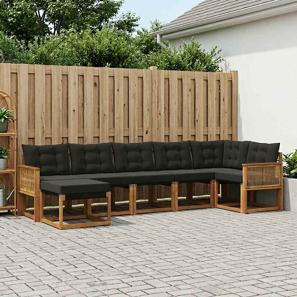 vidaXL Set de canapele de exterior cu pernă 7 pcs Natural și Negru