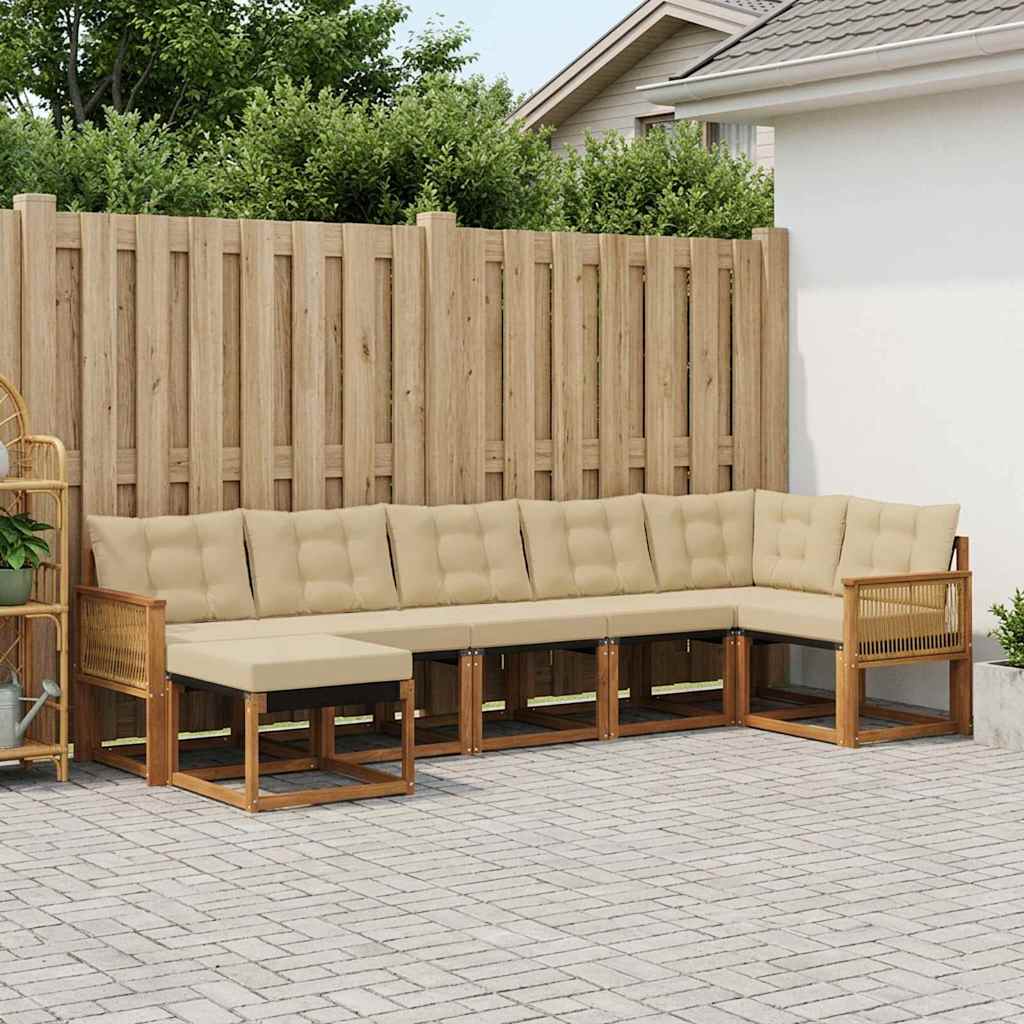 vidaXL Set de canapele de exterior cu pernă 7 pcs Natural și Bej