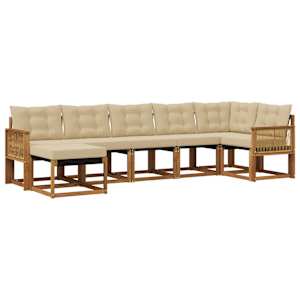 Zunanja garnitura za sedenje z blazino 7 pcs Naravna in bež