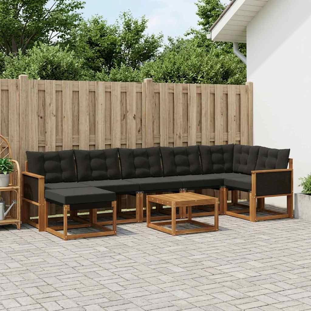 vidaXL Set de canapele de exterior cu pernă 8 pcs Natural și Negru