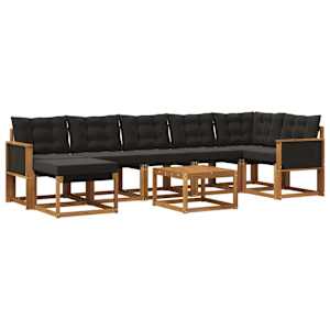 Zunanja garnitura za sedenje z blazino 8 pcs Naravna in črna