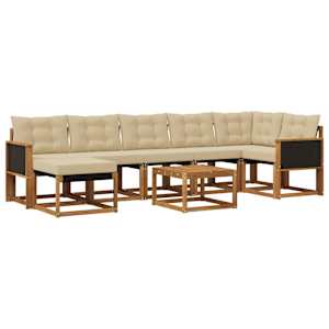 Zunanja garnitura za sedenje z blazino 8 pcs Naravna in bež