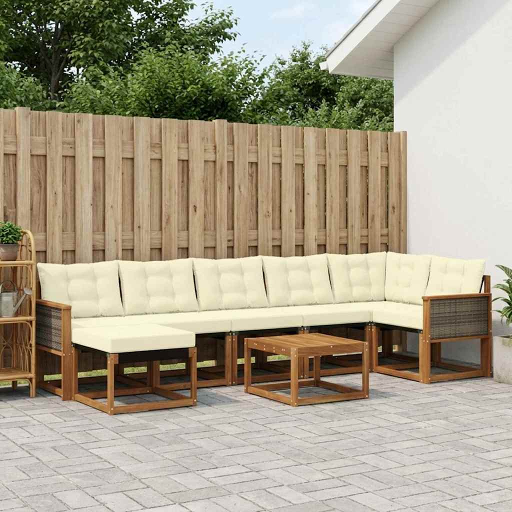 vidaXL Set de canapele de exterior cu pernă 8 pcs Natural și Crem