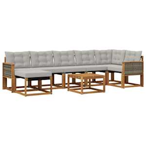 Zunanja garnitura za sedenje 8 pcs Naravna in svetlo siva