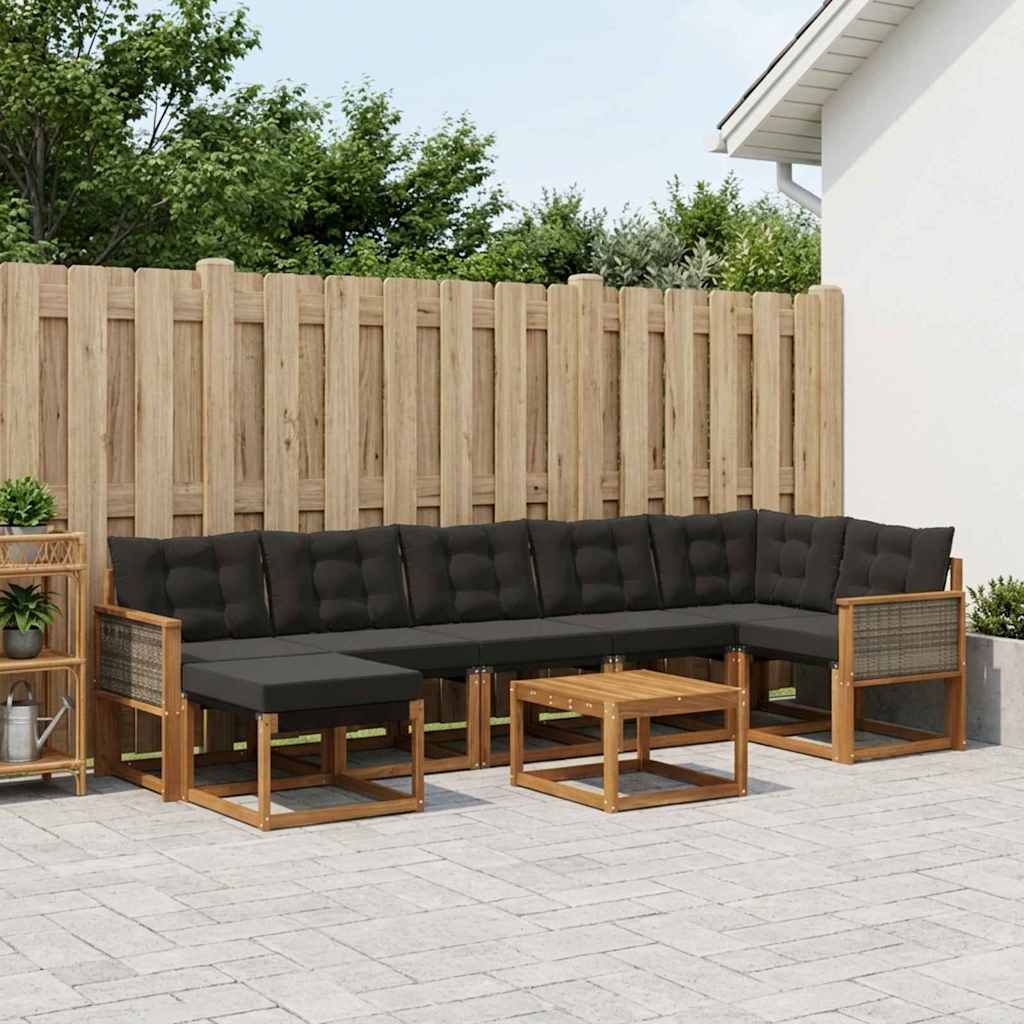 vidaXL Set de canapele de exterior cu pernă 8 pcs Natural și Negru