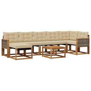 Zunanja garnitura za sedenje z blazino 8 pcs Naravna in bež