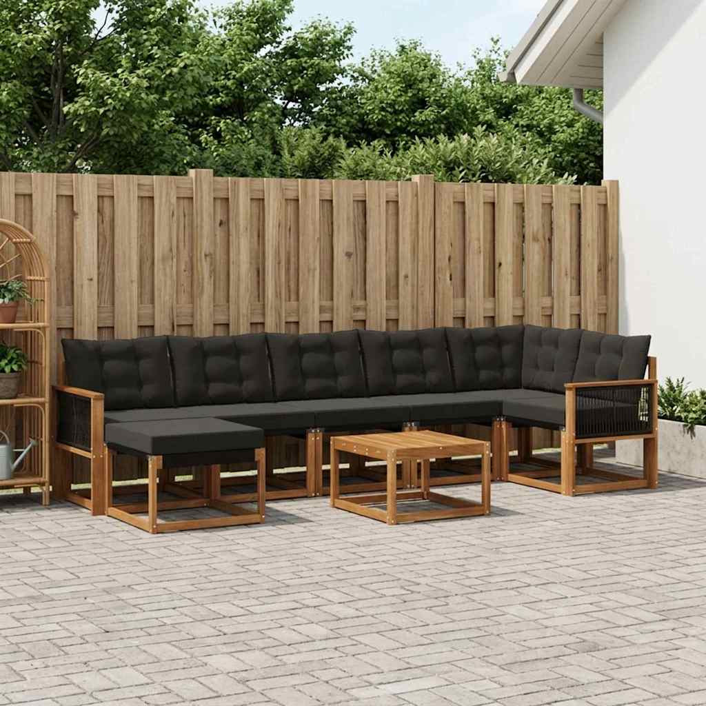vidaXL Set de canapele de exterior cu pernă 8 pcs Natural și Negru