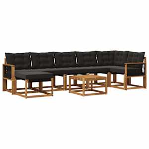 Zunanja garnitura za sedenje z blazino 8 pcs Naravna in črna