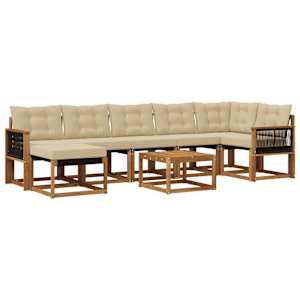 Zunanja garnitura za sedenje z blazino 8 pcs Naravna in bež