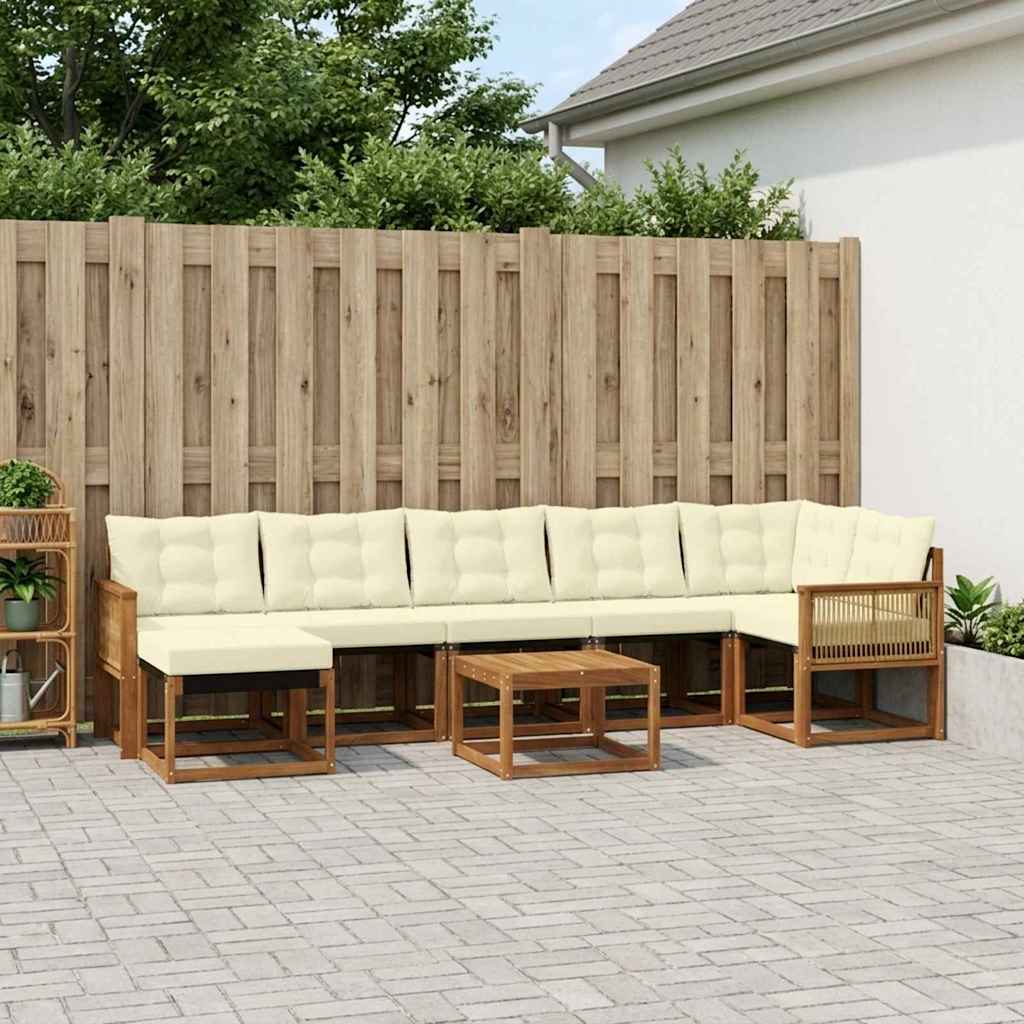 vidaXL Set de canapele de exterior cu pernă 8 pcs Natural și Crem