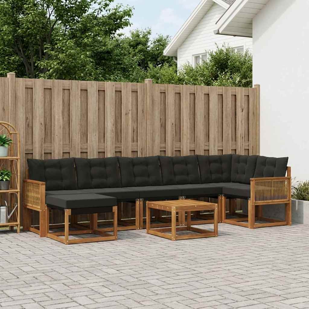 vidaXL Set de canapele de exterior cu pernă 8 pcs Natural și Negru