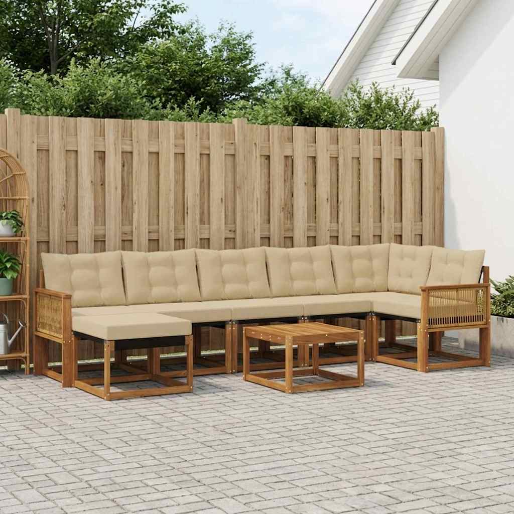 vidaXL Set de canapele de exterior cu pernă 8 pcs Natural și Bej