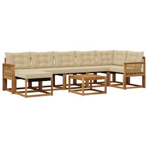 Zunanja garnitura za sedenje z blazino 8 pcs Naravna in bež