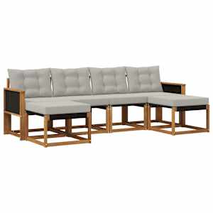 Zunanja garnitura za sedenje 6 pcs Naravna in svetlo siva