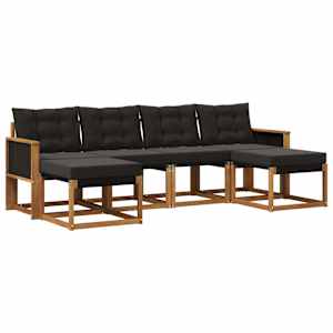 Zunanja garnitura za sedenje z blazino 6 pcs Naravna in črna