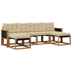 Zunanja garnitura za sedenje z blazino 6 pcs Naravna in bež