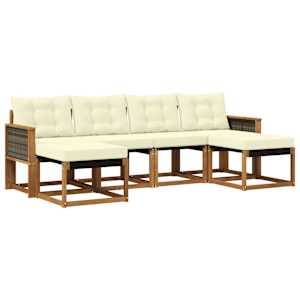 Zunanja garnitura za sedenje z blazino 6 pcs Naravna in smetana