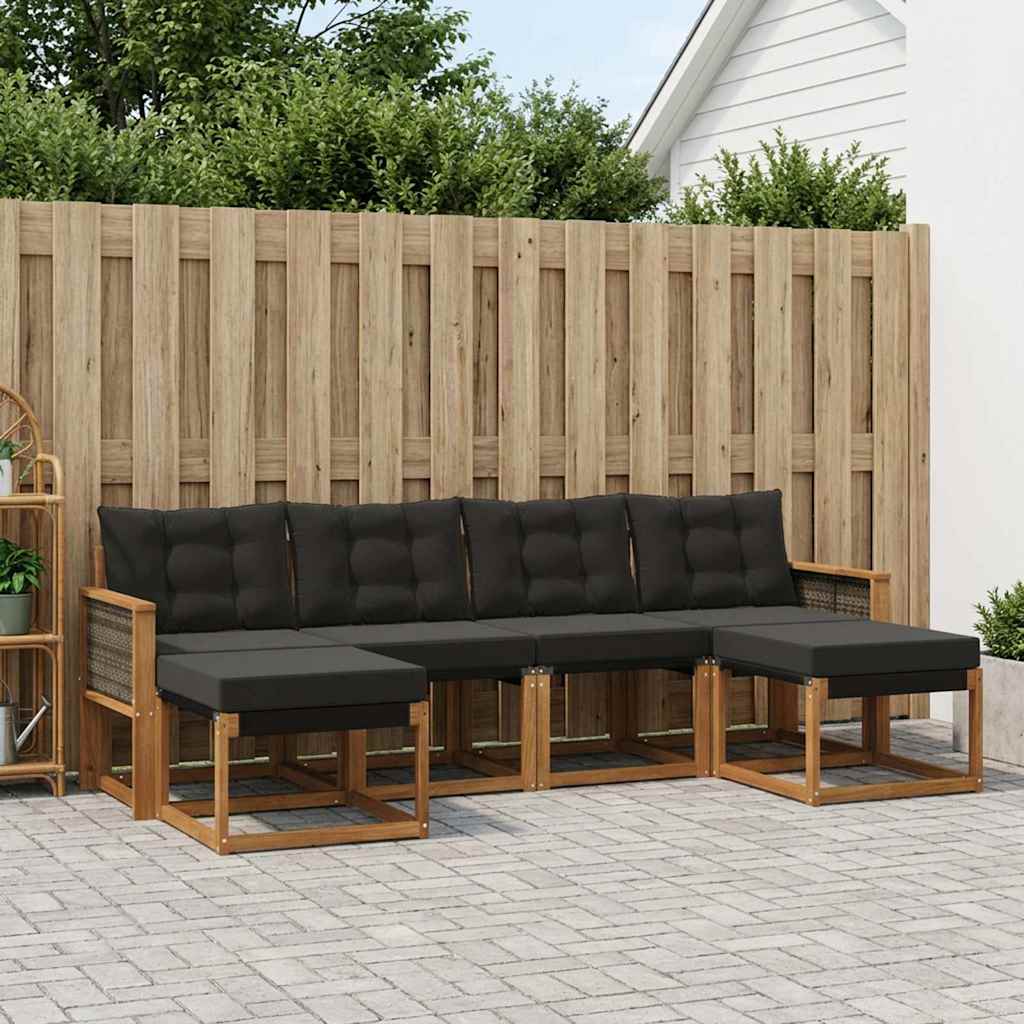 vidaXL Buiten bankenset 6 st 6-zits Naturel en Zwart Bruin