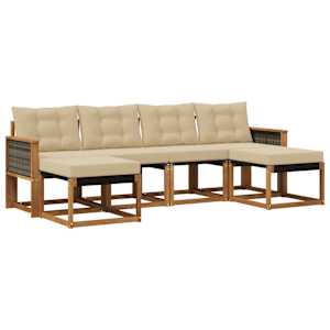 Zunanja garnitura za sedenje z blazino 6 pcs Naravna in bež