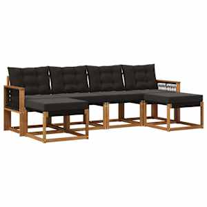 Zunanja garnitura za sedenje z blazino 6 pcs Naravna in črna