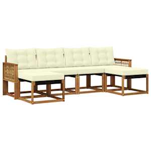 Zunanja garnitura za sedenje z blazino 6 pcs Naravna in smetana