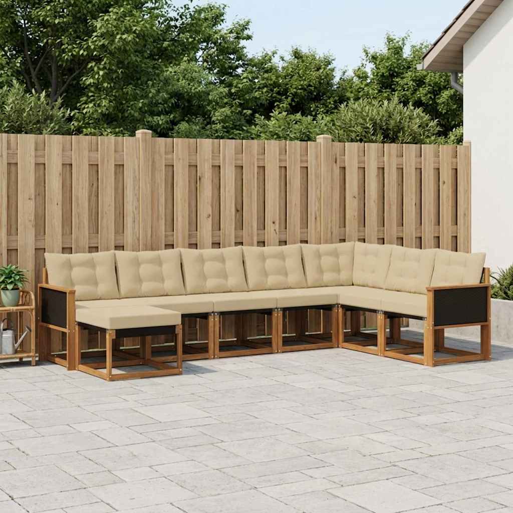 vidaXL Set de canapele de exterior cu pernă 8 pcs Natural și Bej
