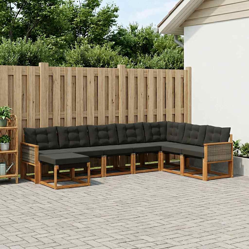 vidaXL Set de canapele de exterior cu pernă 8 pcs Natural și Negru