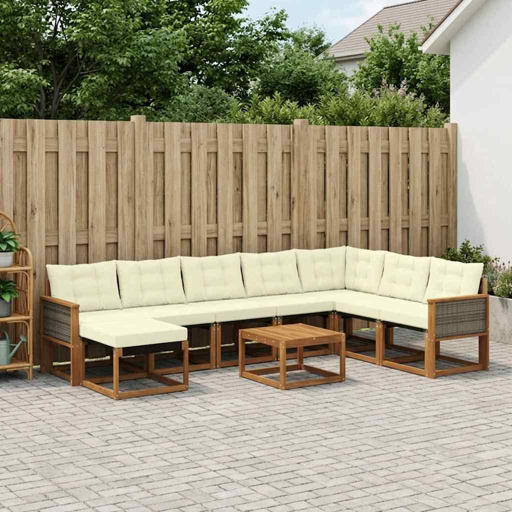 vidaXL Set de canapele de exterior cu pernă 9 pcs Natural și Crem