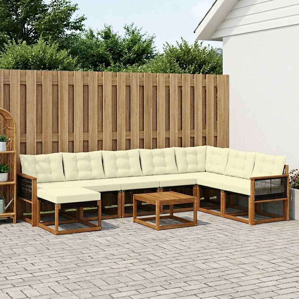 vidaXL Set de canapele de exterior cu pernă 9 pcs Natural și Crem