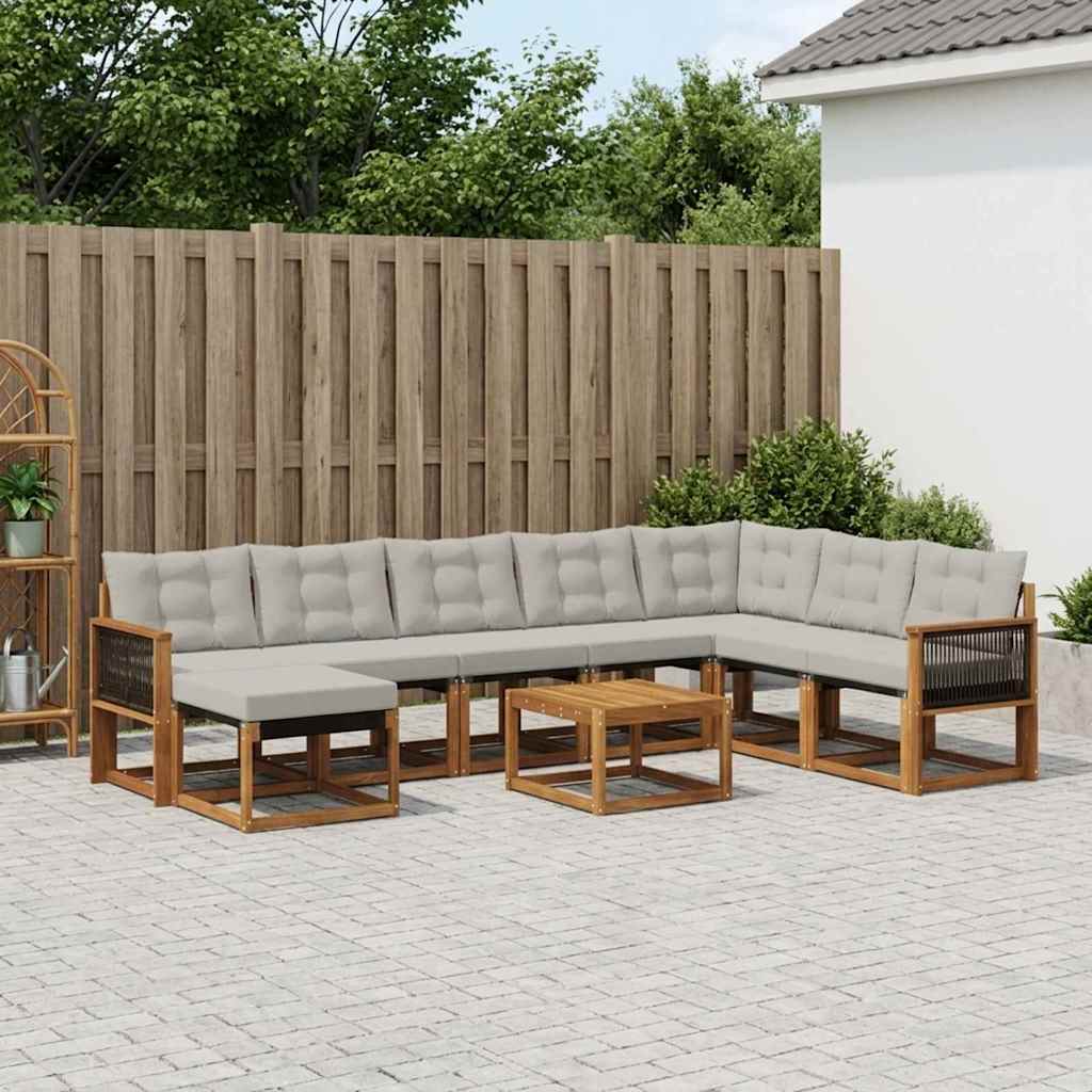 vidaXL Set de canapele de exterior 9 pcs Natural și Gri deschis